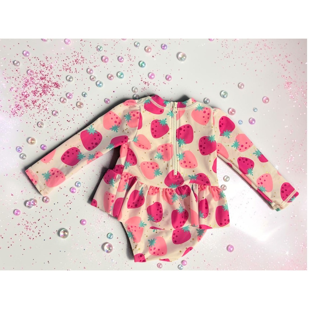Sol Borne - Baby Strawberry Long Sleeve Ruffle Swimsuit UPF 50+ - Size 12M *NWT*